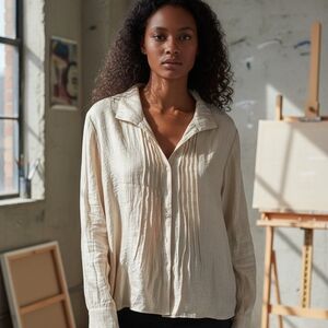 Coldwater Creek Womens Metallic Gold Button Down Shirt